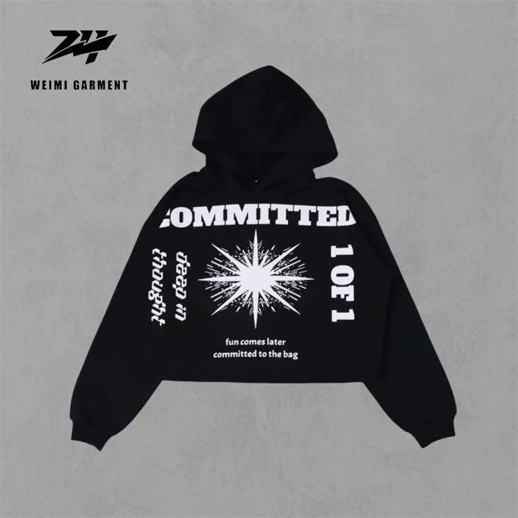 Übergroße, kurz geschnittene Unisex-Kapuzenpullover aus French Terry