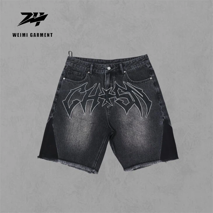 Gestickte Großhandelsshorts aus gewaschenem Denim